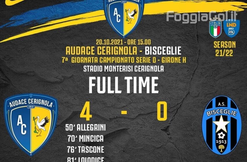  L’Audace stende il poker al Bisceglie e vola in classifica