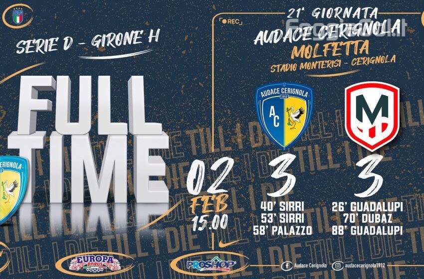  Audace sciupona pareggia la partita e perde la testa della classifica
