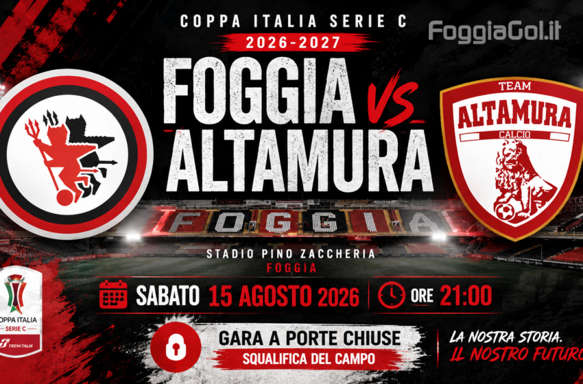  Coppa Italia Serie C 2026/27: il Foggia debutta contro l’Altamura. Esordio allo Zaccheria senza tifosi